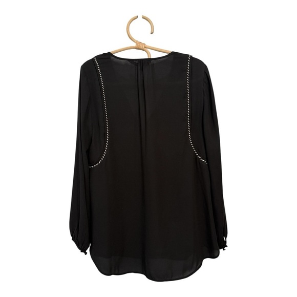 J. Crew Black White Split Neck Tassel Braided Trim Popover Tunic Womens Size 2 - Picture 4 of 10